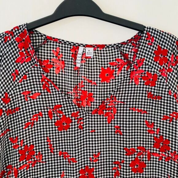 ELLE  Women's Top Floral Ghimgan V-Neck Flutter Sleeve Size XL - Picture 5 of 10